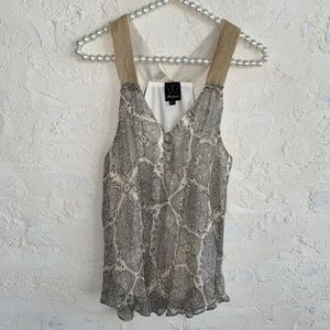 Anthropologie Ella Moss Sheer Overlay Lined Top Beige Velvet Strap Tank Sz S